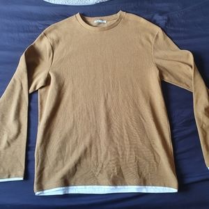 Zara men mustard thermal long sleeve shirt  s large
